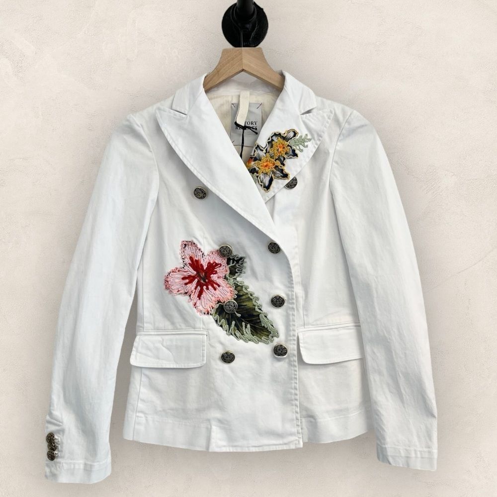 Anthropologie History Repeats Embroidered Military Kubo Jacket White‎ Boho 38 XS